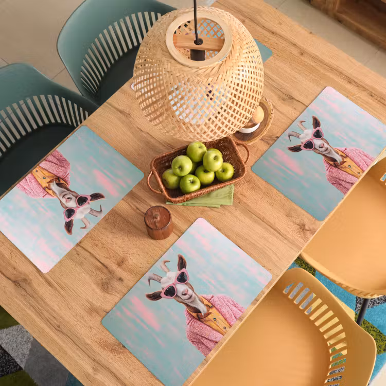 Placemat - 6 stuks - Zonnebril - Roze - Geit - Horen — 6