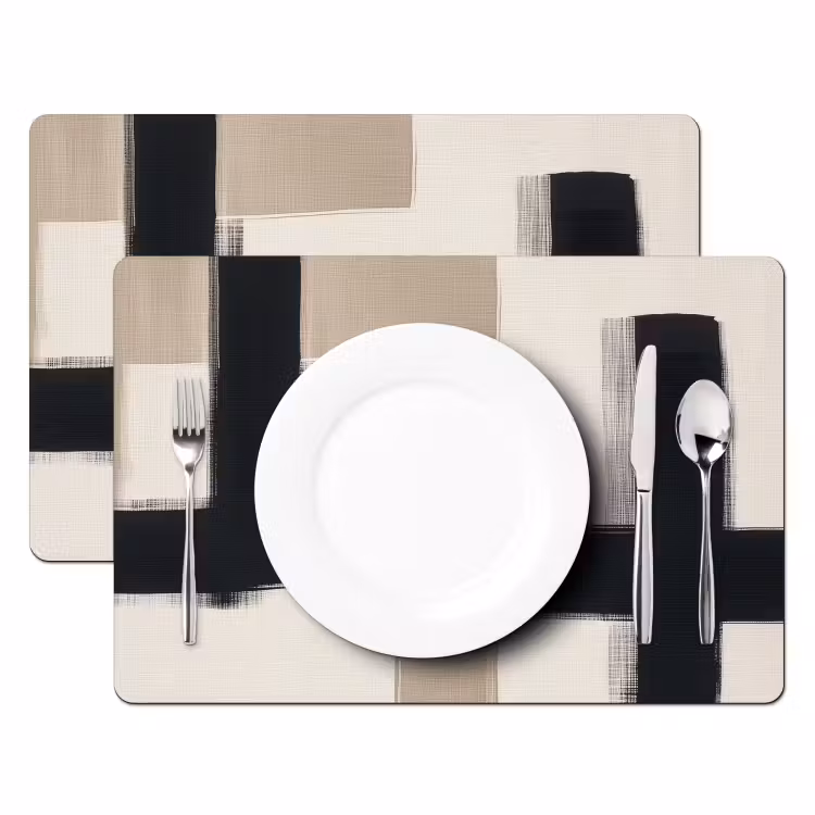 Placemat - 6 stuks - Zwart - Abstract - Japandi — 2