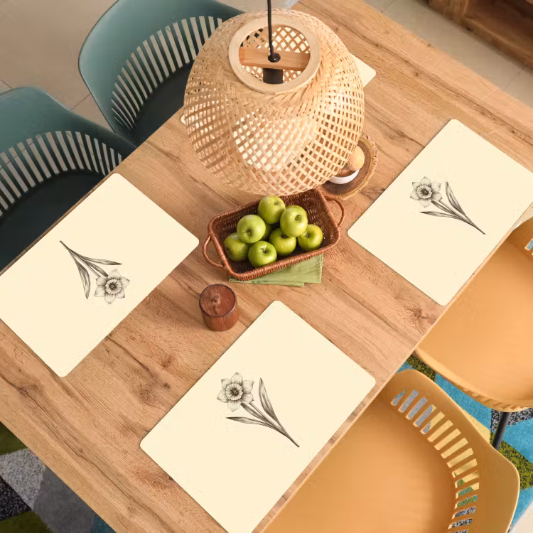 Placemat - 6 stuks - Zwart - Narcis - Illustratie — 6