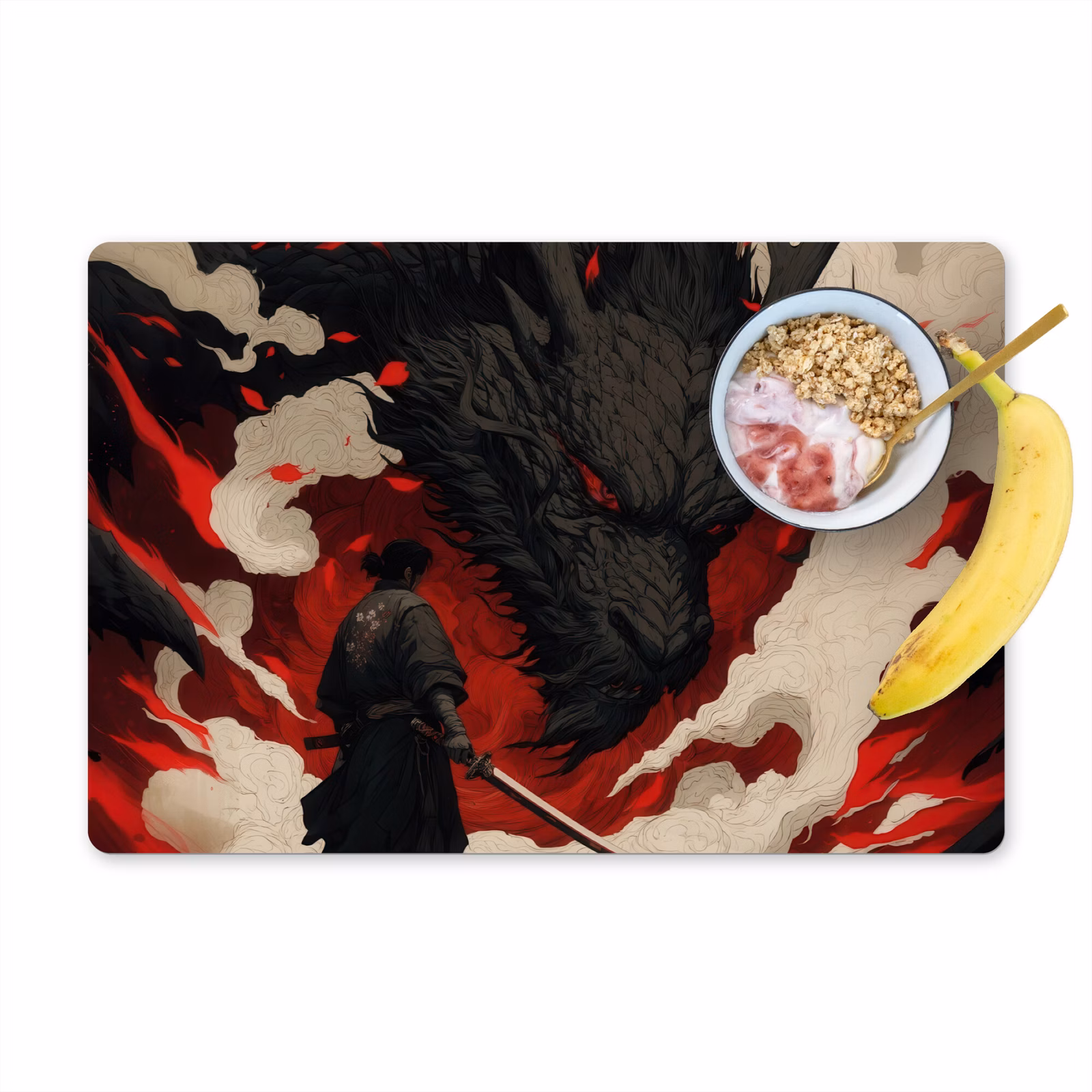 Placemat - 6 stuks - Krijger - Draak - Zwart - Rood - Rook — 1
