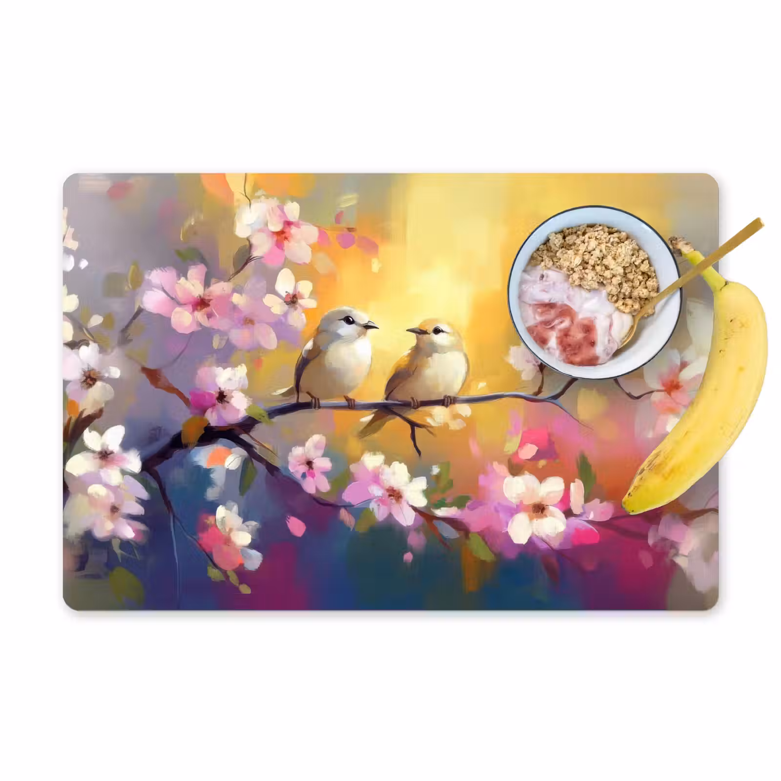 Placemat - 6 stuks - Vogels - Bloemen - Roze — 1