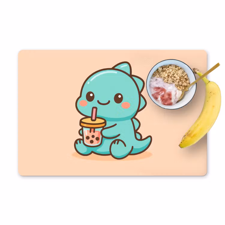 Placemat - 6 stuks - Dino - Boba - kawaii - Oranje — 1