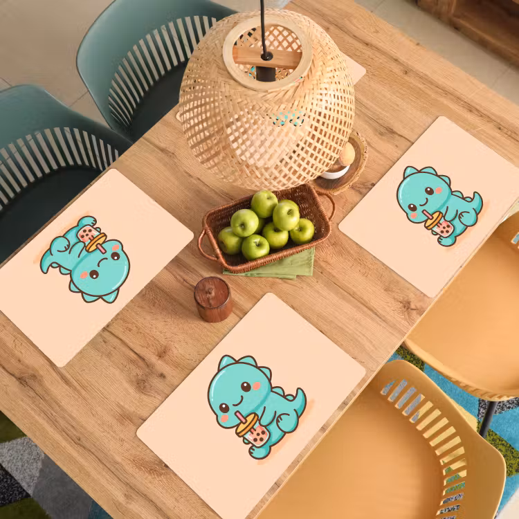Placemat - 6 stuks - Dino - Boba - kawaii - Oranje — 6