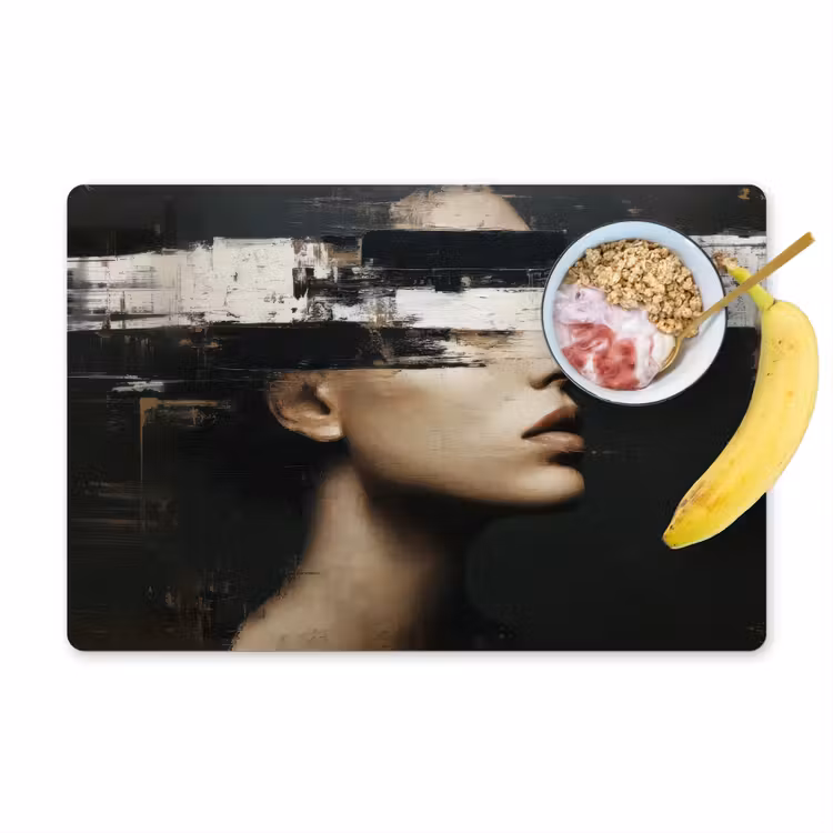 Placemat - 6 stuks - Gezicht - Vrouw - Zwart - Abstract — 1