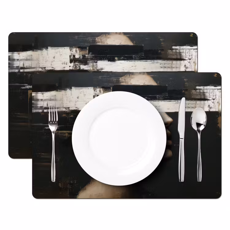 Placemat - 6 stuks - Gezicht - Vrouw - Zwart - Abstract — 2