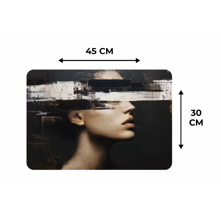 Placemat - 6 stuks - Gezicht - Vrouw - Zwart - Abstract — 3