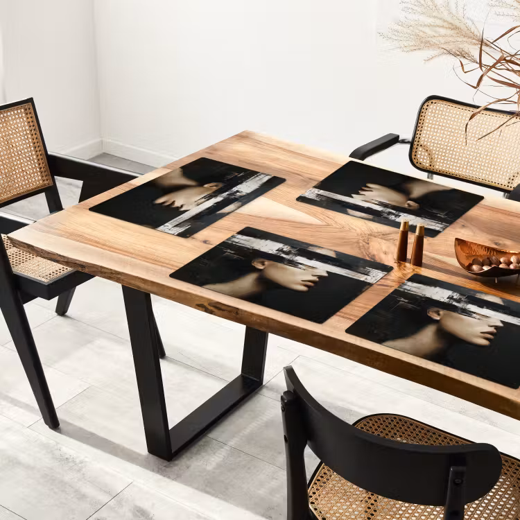Placemat - 6 stuks - Gezicht - Vrouw - Zwart - Abstract — 5
