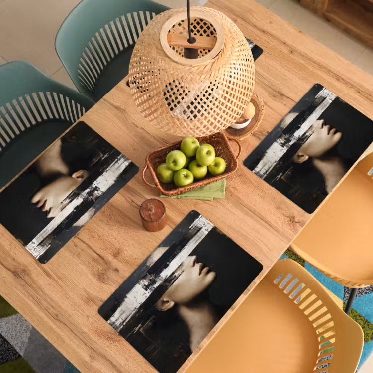 Placemat - 6 stuks - Gezicht - Vrouw - Zwart - Abstract — 6
