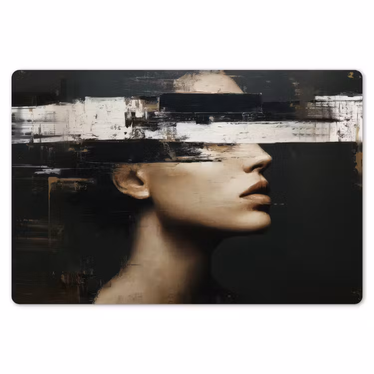 Placemat - 6 stuks - Gezicht - Vrouw - Zwart - Abstract — 7