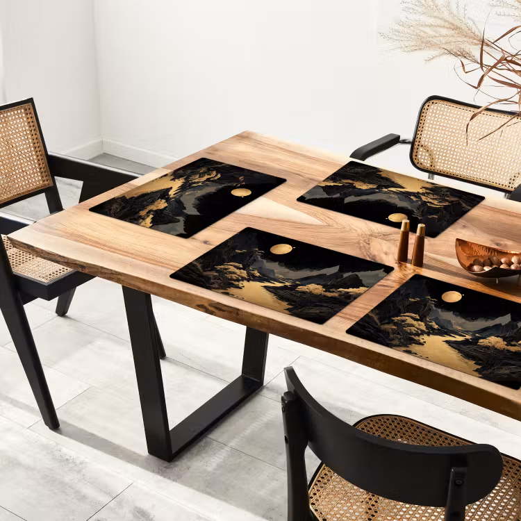Placemat - 6 stuks - Gouden rivier - Bergen - Maan - Sterrenhemel — 5
