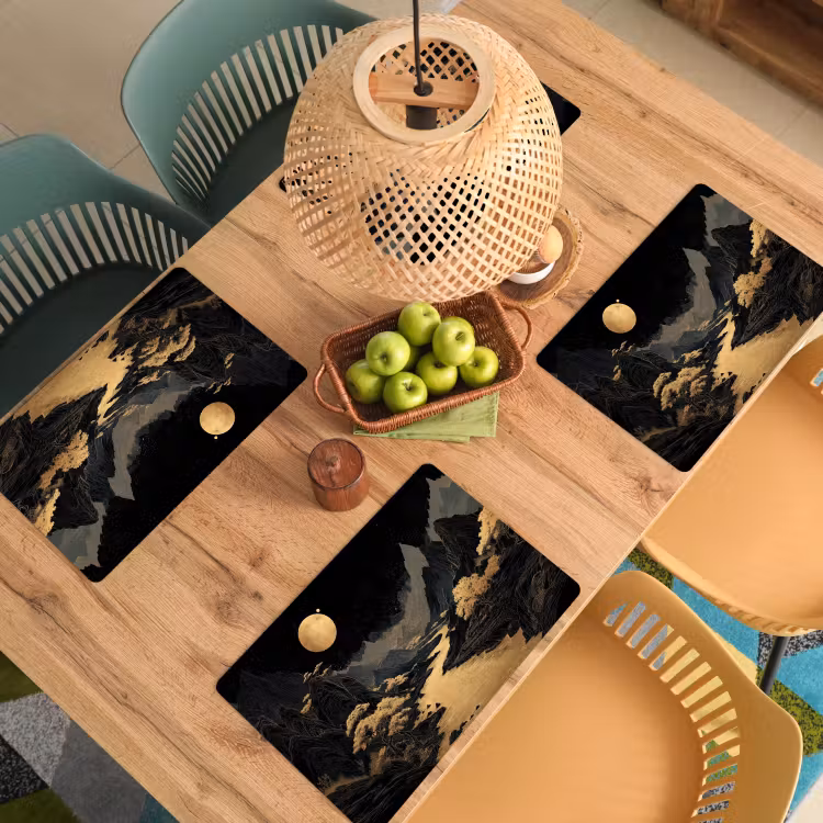Placemat - 6 stuks - Gouden rivier - Bergen - Maan - Sterrenhemel — 6
