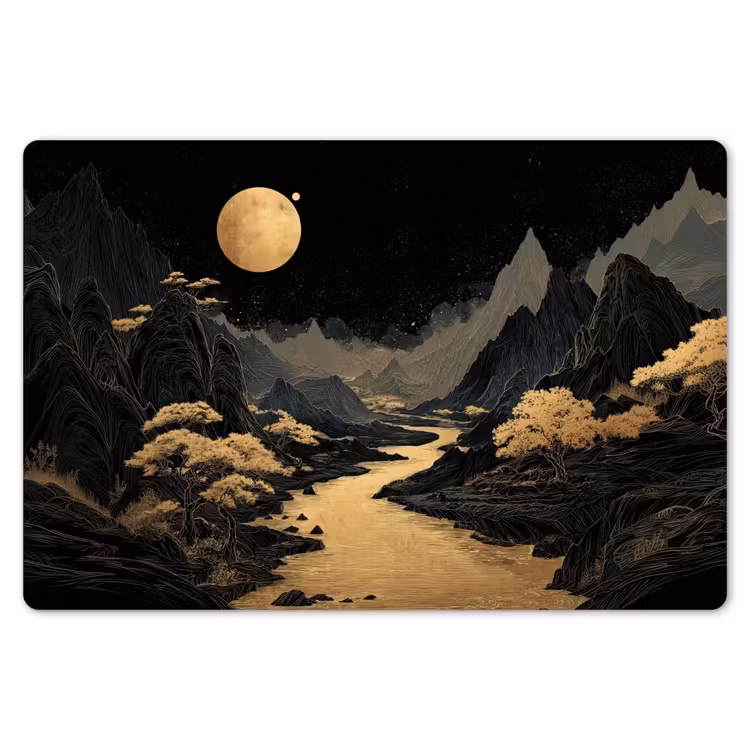 Placemat - 6 stuks - Gouden rivier - Bergen - Maan - Sterrenhemel — 7