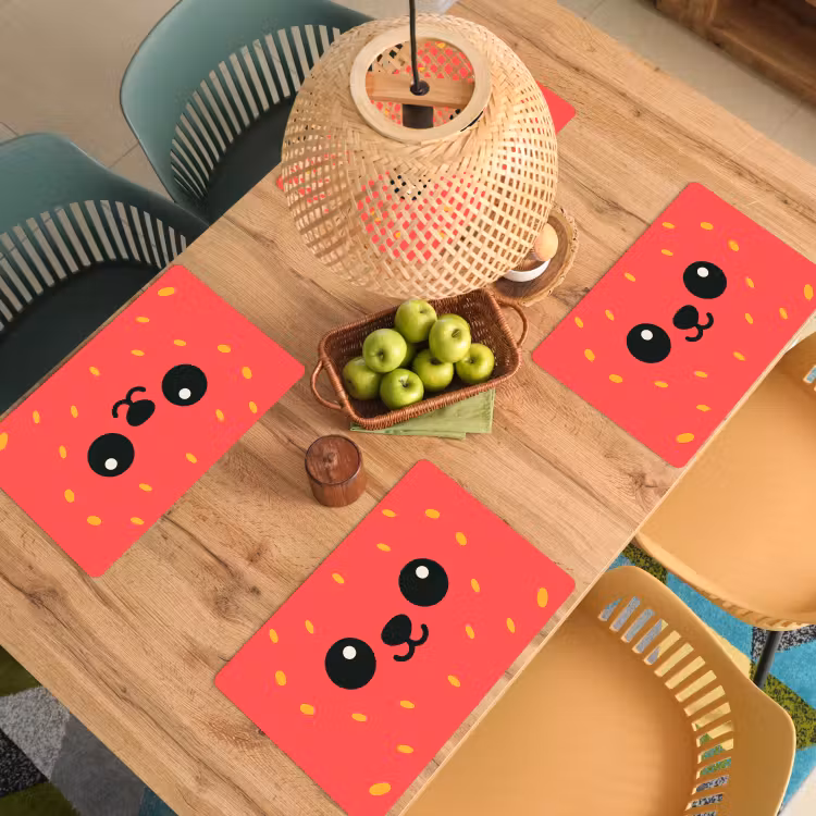 Placemat - 6 stuks - Kat - Aardbei - Cartoon — 6