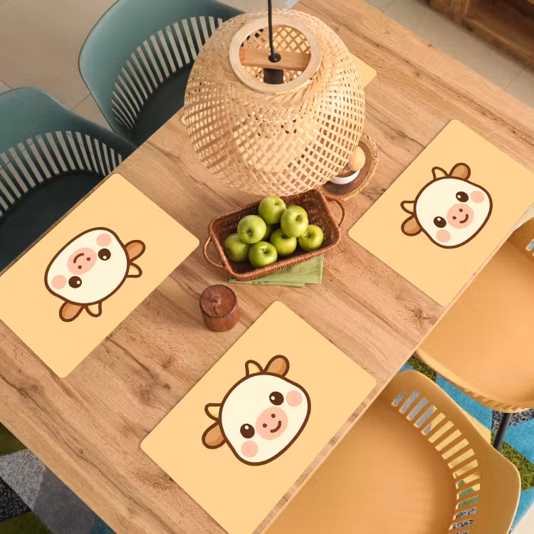 Placemat - 6 stuks - Koe - Oranje - Cartoon — 6