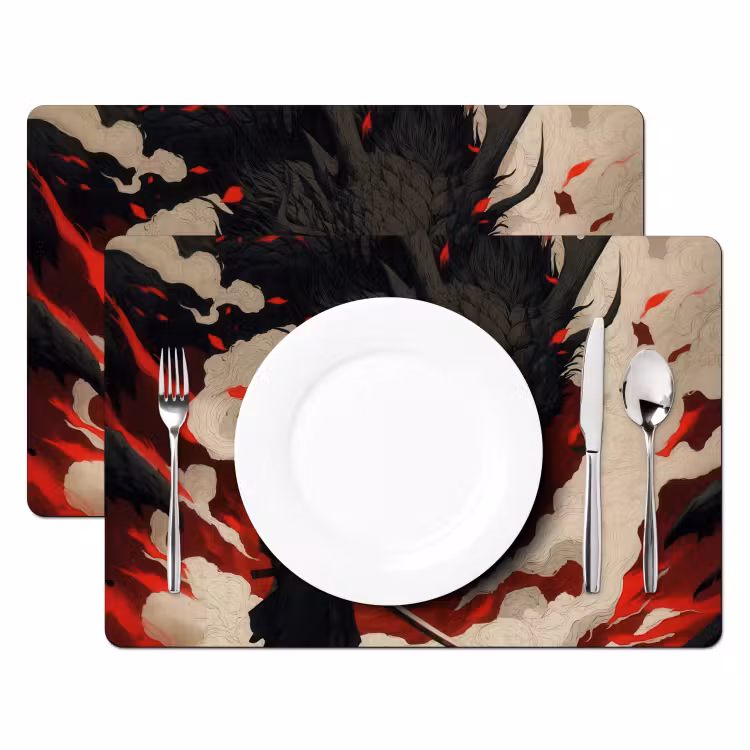 Placemat - 6 stuks - Krijger - Draak - Zwart - Rood - Rook — 2
