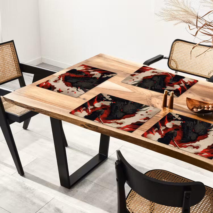 Placemat - 6 stuks - Krijger - Draak - Zwart - Rood - Rook — 5