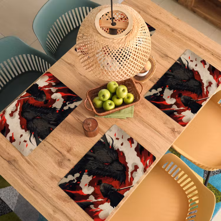 Placemat - 6 stuks - Krijger - Draak - Zwart - Rood - Rook — 6