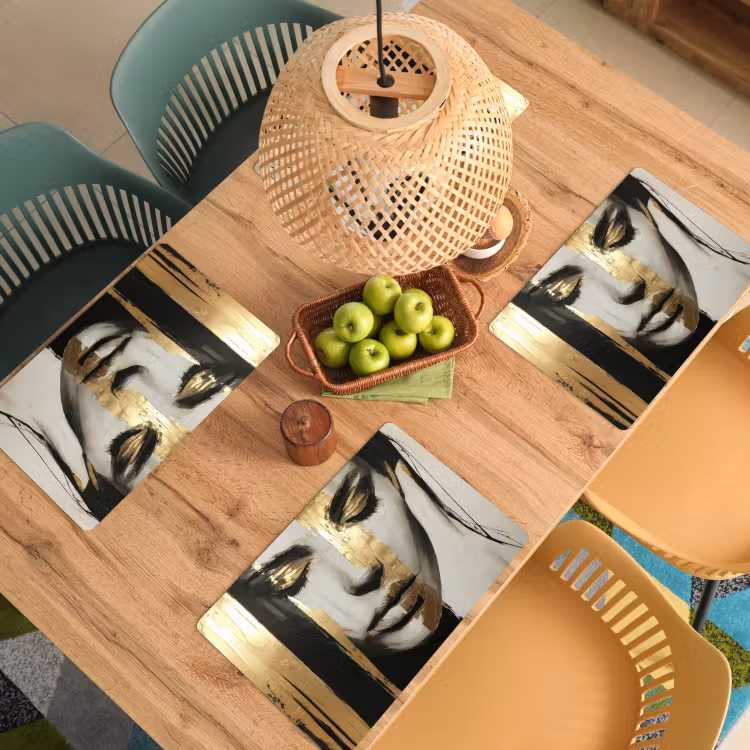 Placemat - 6 stuks - Ogen - Gezicht - Goud - Strepen — 6