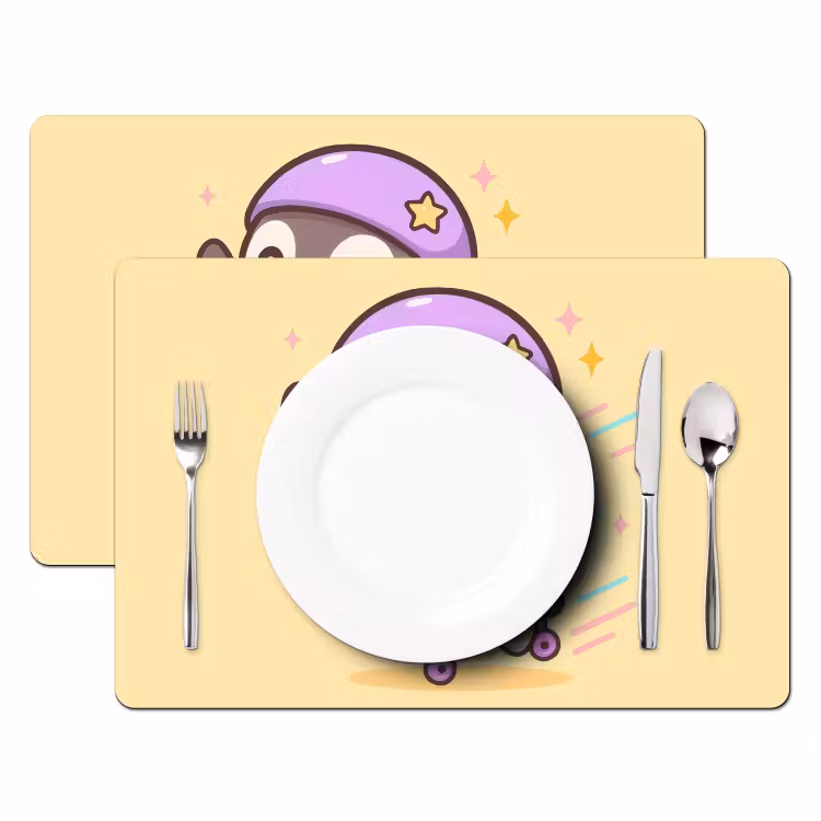 Placemat - 6 stuks - Pinguïn - Rolschaatsen - Geel - Energiek — 2