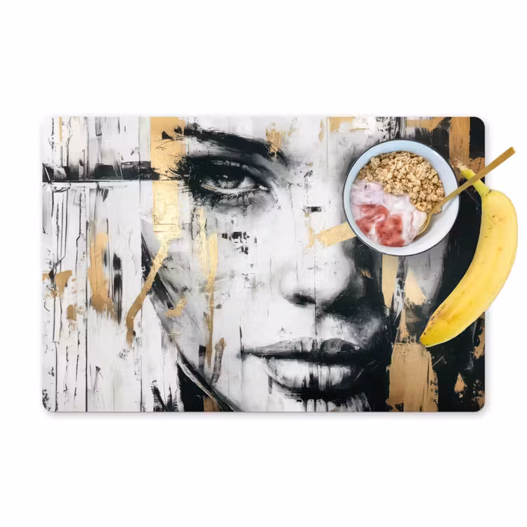 Placemat - 6 stuks - Portret - Vrouw - Penseelstreken - Goud — 1