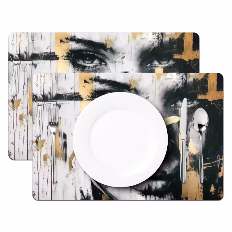Placemat - 6 stuks - Portret - Vrouw - Penseelstreken - Goud — 2