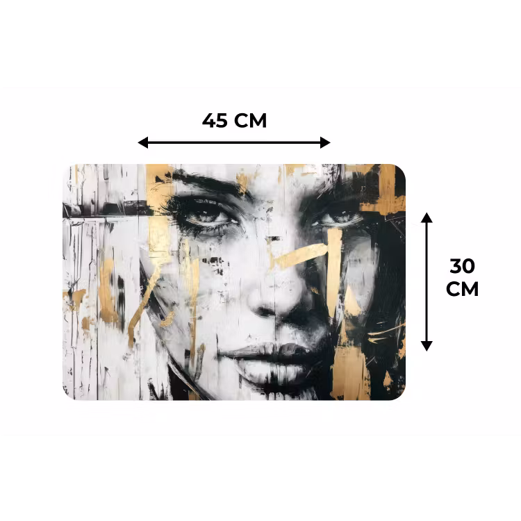 Placemat - 6 stuks - Portret - Vrouw - Penseelstreken - Goud — 3