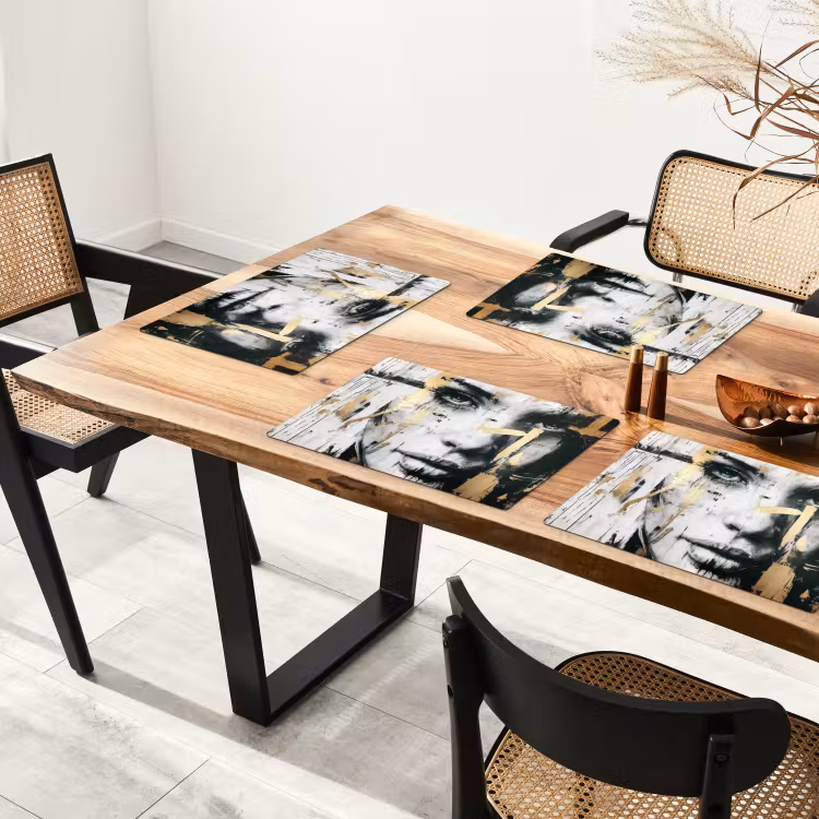 Placemat - 6 stuks - Portret - Vrouw - Penseelstreken - Goud — 5
