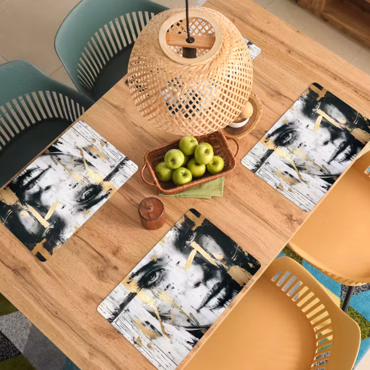 Placemat - 6 stuks - Portret - Vrouw - Penseelstreken - Goud — 6