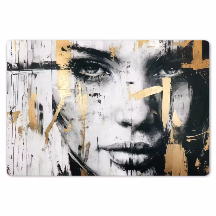 Placemat - 6 stuks - Portret - Vrouw - Penseelstreken - Goud — 7