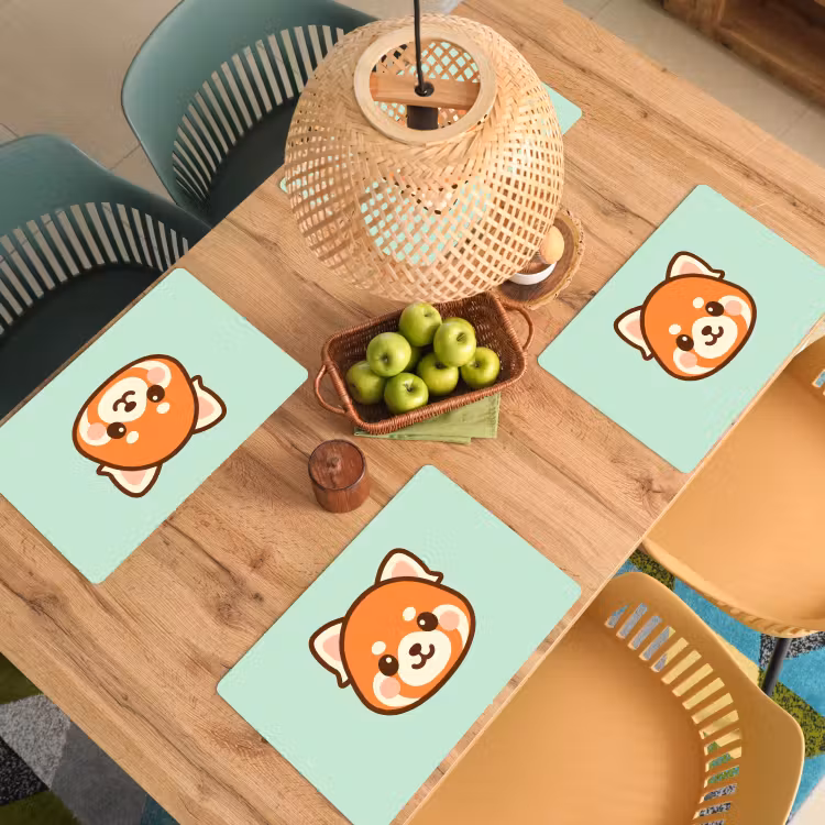 Placemat - 6 stuks - Rode panda - Groen - Cartoon — 6