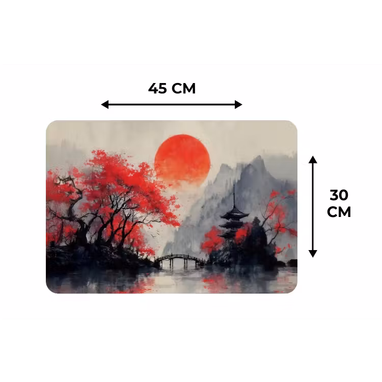 Placemat - 6 stuks - Rode zon - Rivier - brug - Bomen — 3