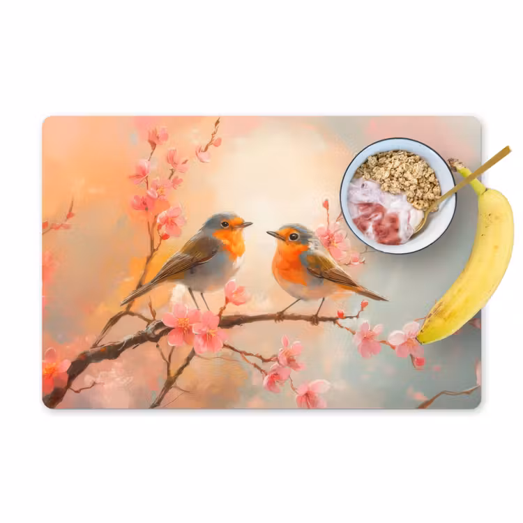 Placemat - 6 stuks - Roodborstjes - Sierlijk - Bloesemtak — 1