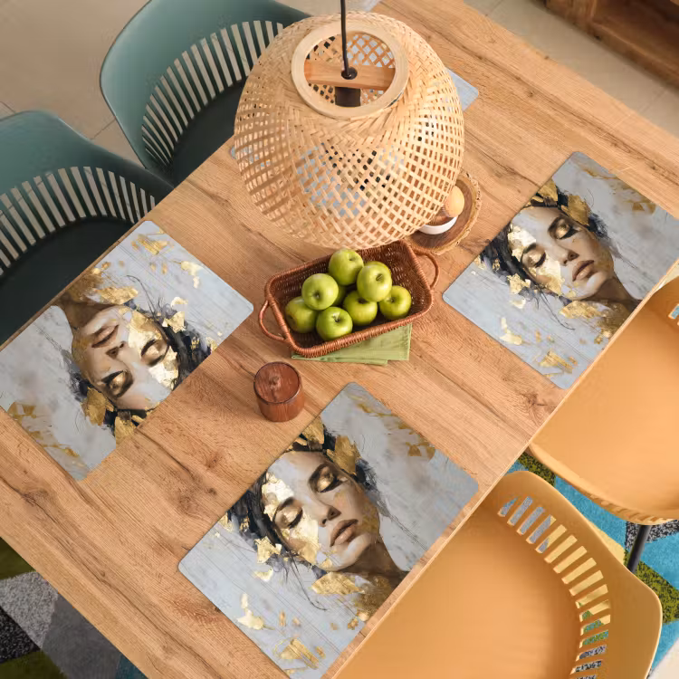 Placemat - 6 stuks - Sierlijk - Vrouw - Goud - Ogen — 6