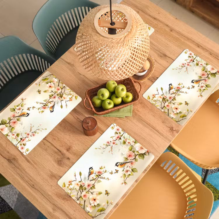 Placemat - 6 stuks - Takken - Bloemen - Vogeltjes - Roze — 6