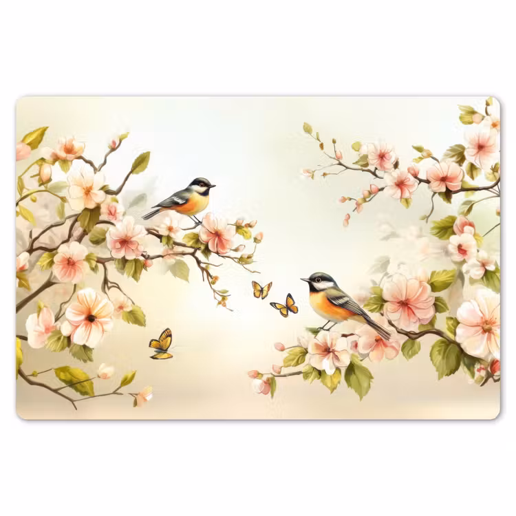 Placemat - 6 stuks - Takken - Bloemen - Vogeltjes - Roze — 7
