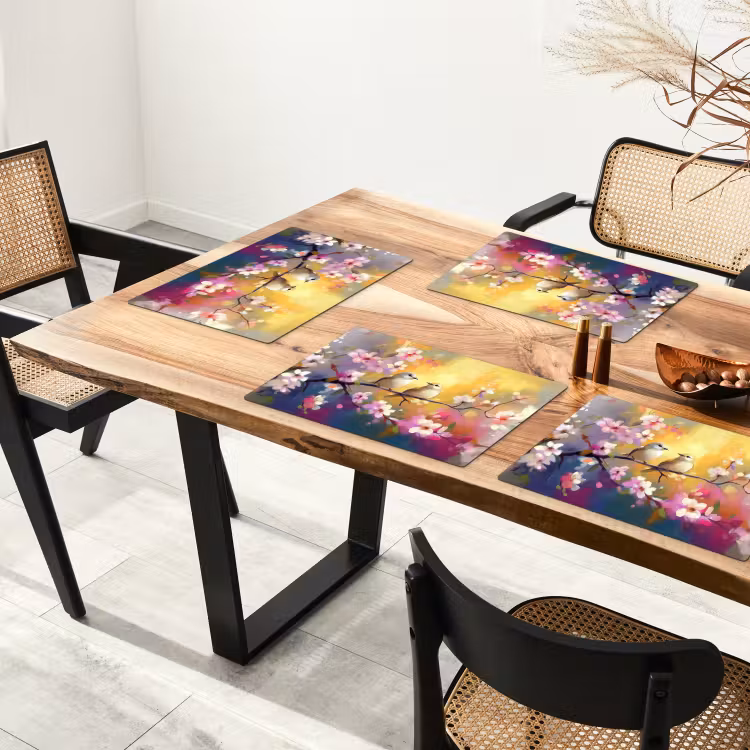 Placemat - 6 stuks - Vogels - Bloemen - Roze — 5