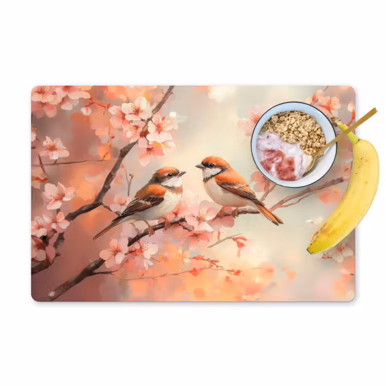 Placemat - 6 stuks - Vogels - Romantic - Bloesemtak — 1