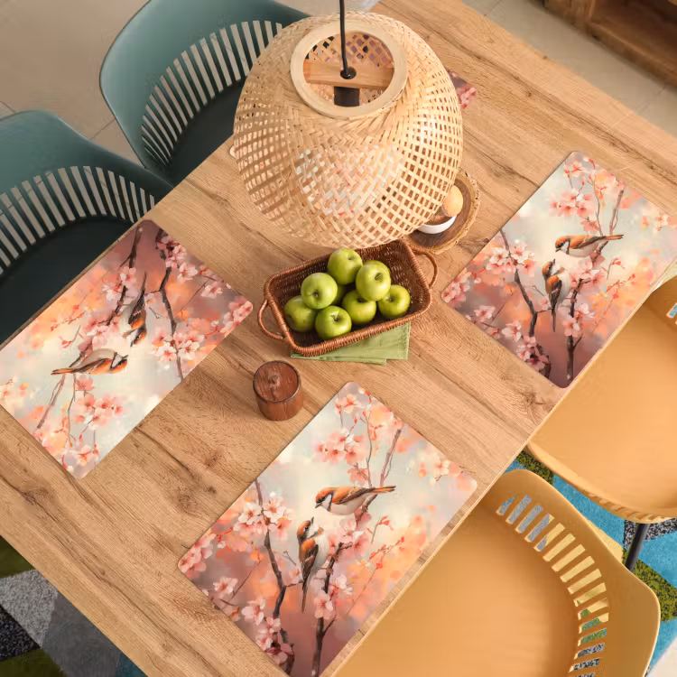 Placemat - 6 stuks - Vogels - Romantic - Bloesemtak — 6