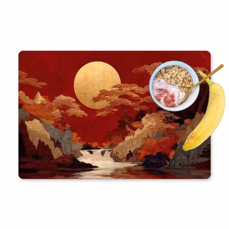 Placemat - 6 stuks - Volle maan - Landschap - Waterval — 1