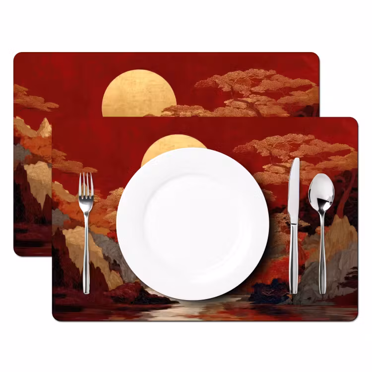 Placemat - 6 stuks - Volle maan - Landschap - Waterval — 2