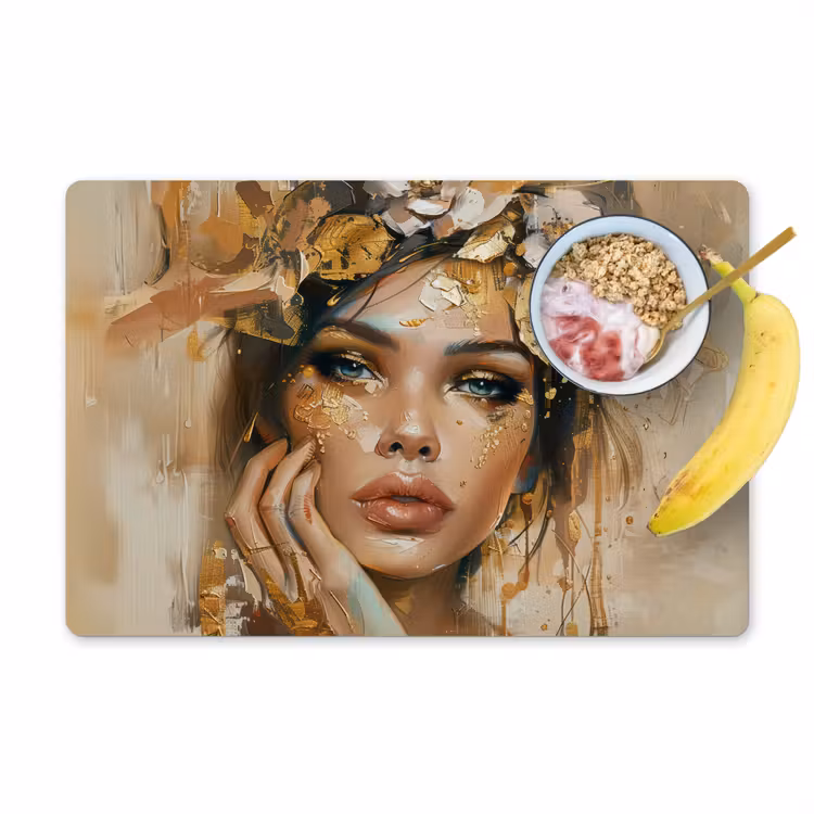 Placemat - 6 stuks - Vrouw - Bloemen - Goud - Portret — 1