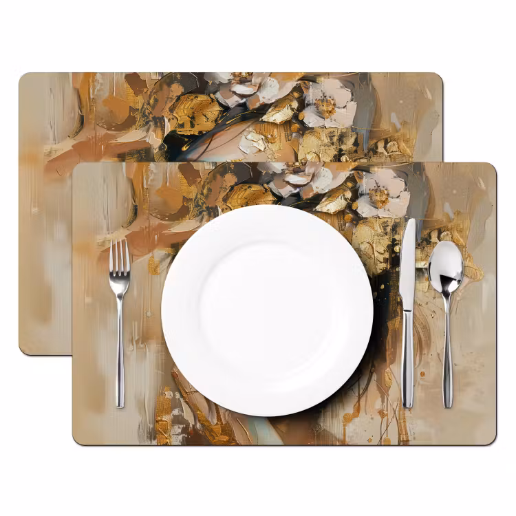 Placemat - 6 stuks - Vrouw - Bloemen - Goud - Portret — 2
