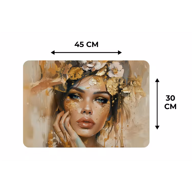 Placemat - 6 stuks - Vrouw - Bloemen - Goud - Portret — 3