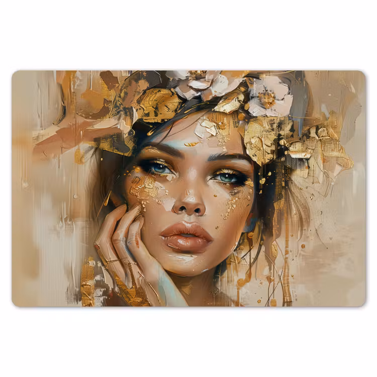 Placemat - 6 stuks - Vrouw - Bloemen - Goud - Portret — 7