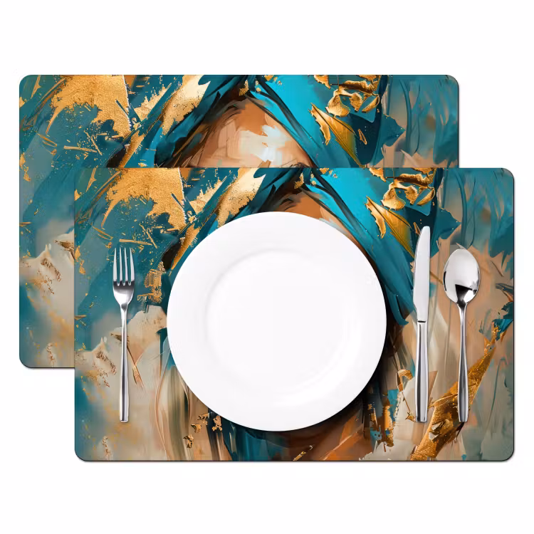 Placemat - 6 stuks - Vrouw - Portret - Goud - Luxe - Blauw — 2
