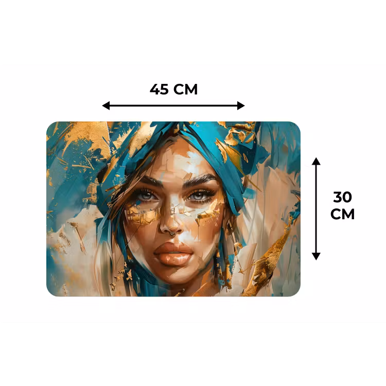 Placemat - 6 stuks - Vrouw - Portret - Goud - Luxe - Blauw — 3
