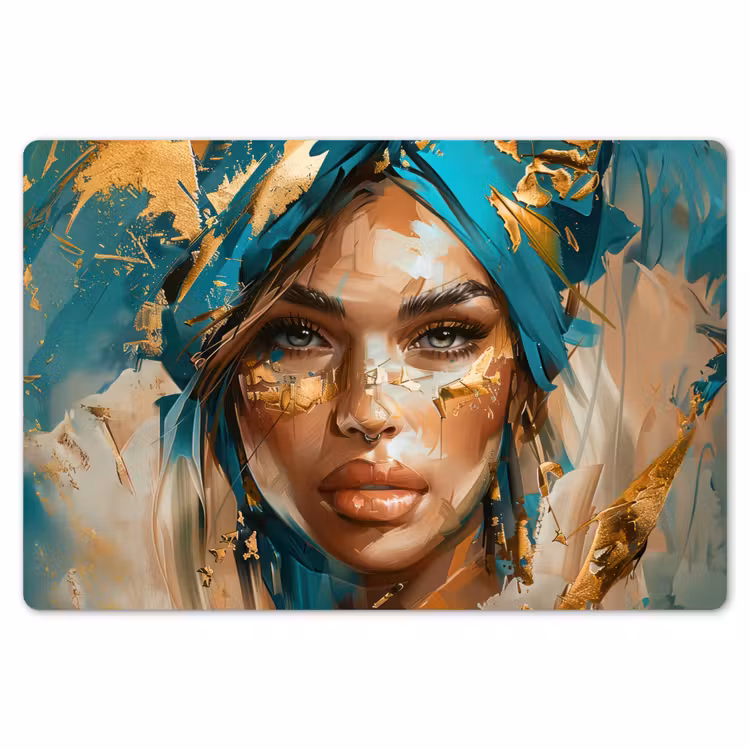 Placemat - 6 stuks - Vrouw - Portret - Goud - Luxe - Blauw — 7