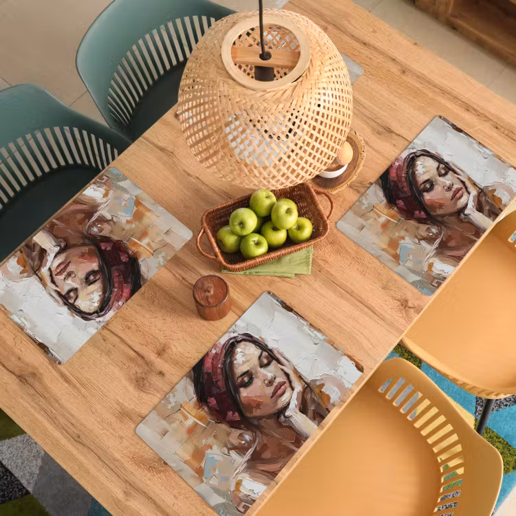 Placemat - 6 stuks - Vrouw - Verflook - Portret - Modern — 6