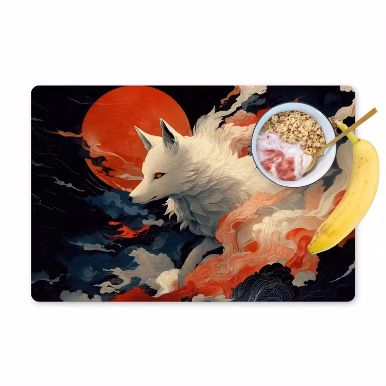 Placemat - 6 stuks - Witte vos - wolken - maan — 1