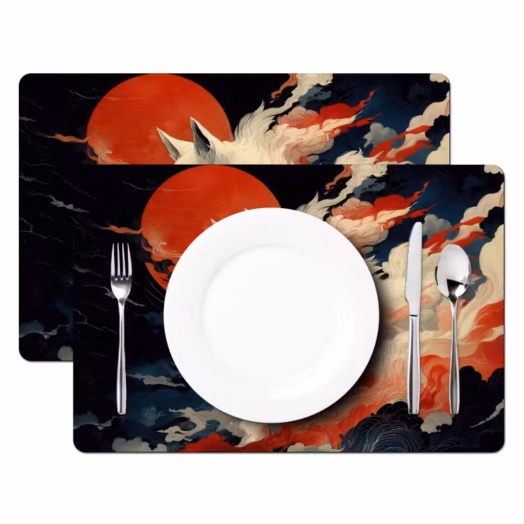 Placemat - 6 stuks - Witte vos - wolken - maan — 2